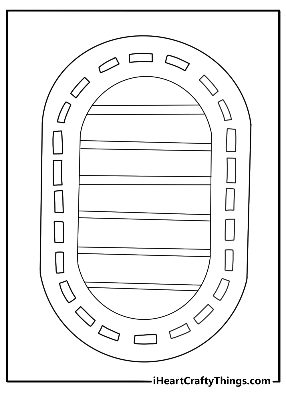 oval race track shaped like a letter O car outline coloring sheet for kids