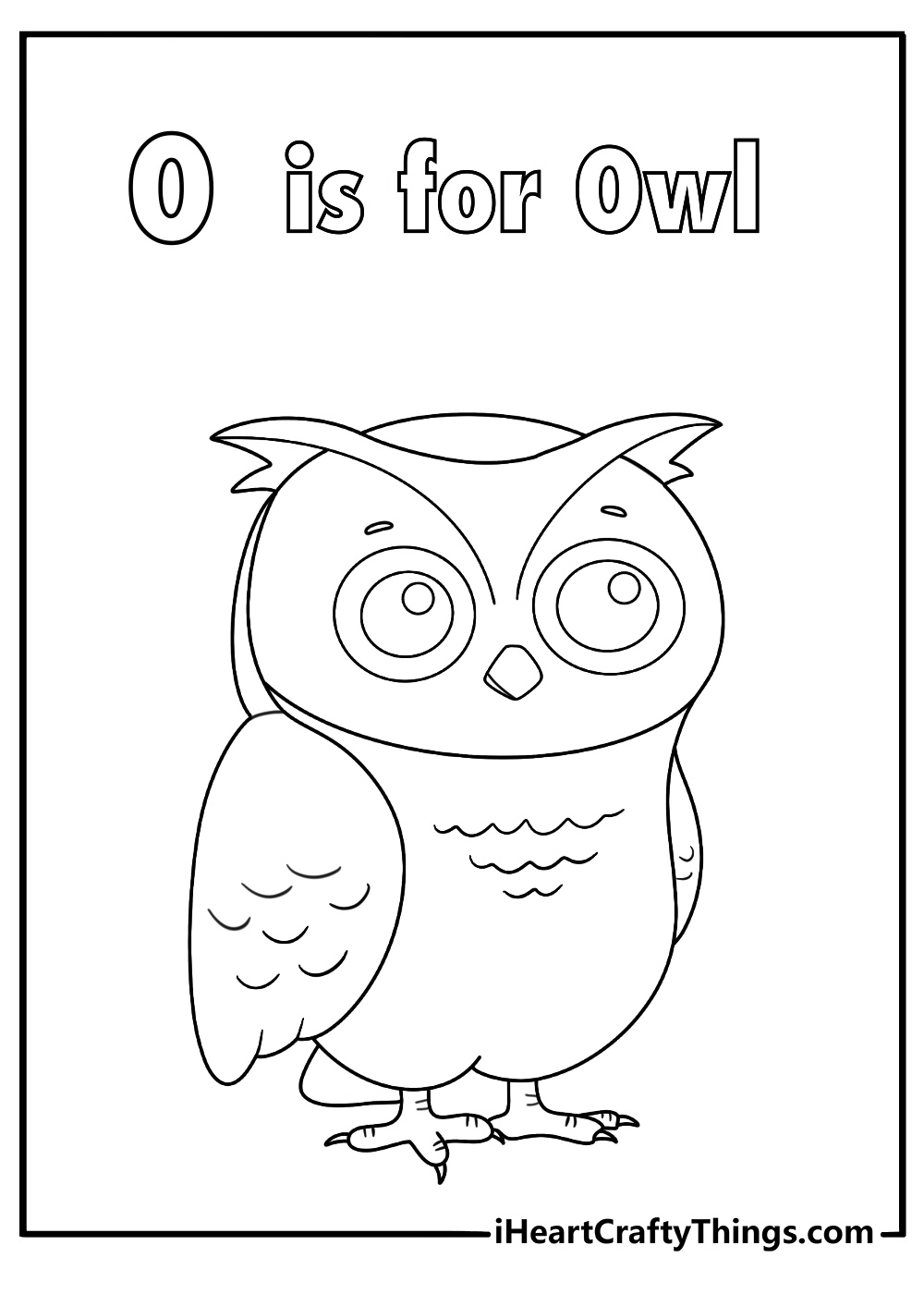 owl with large letter O behind coloring page easy printable