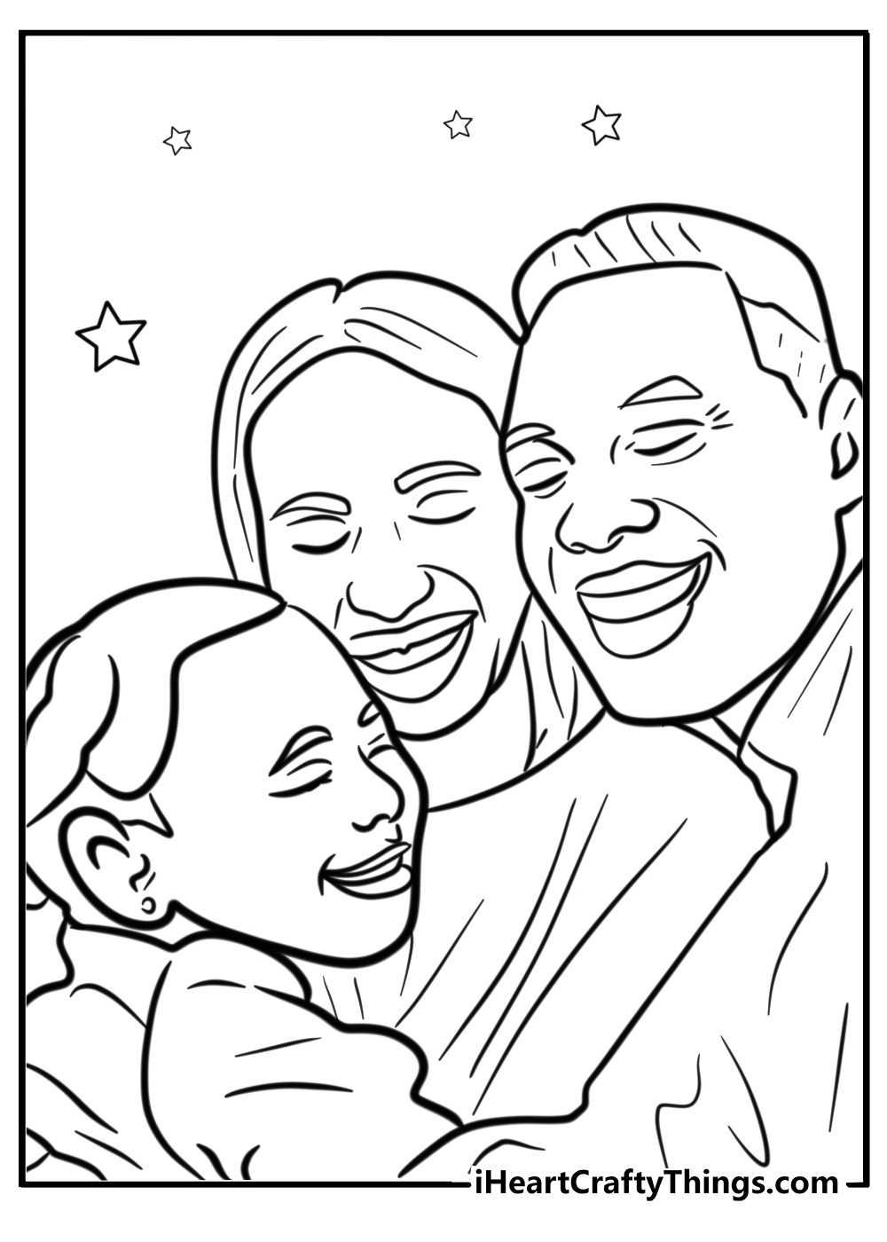 Parents hugging their kids with smiles on their faces coloring sheet