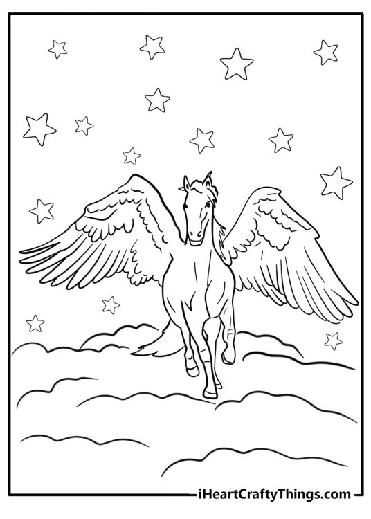 Pegasus coloring page spreading his wings