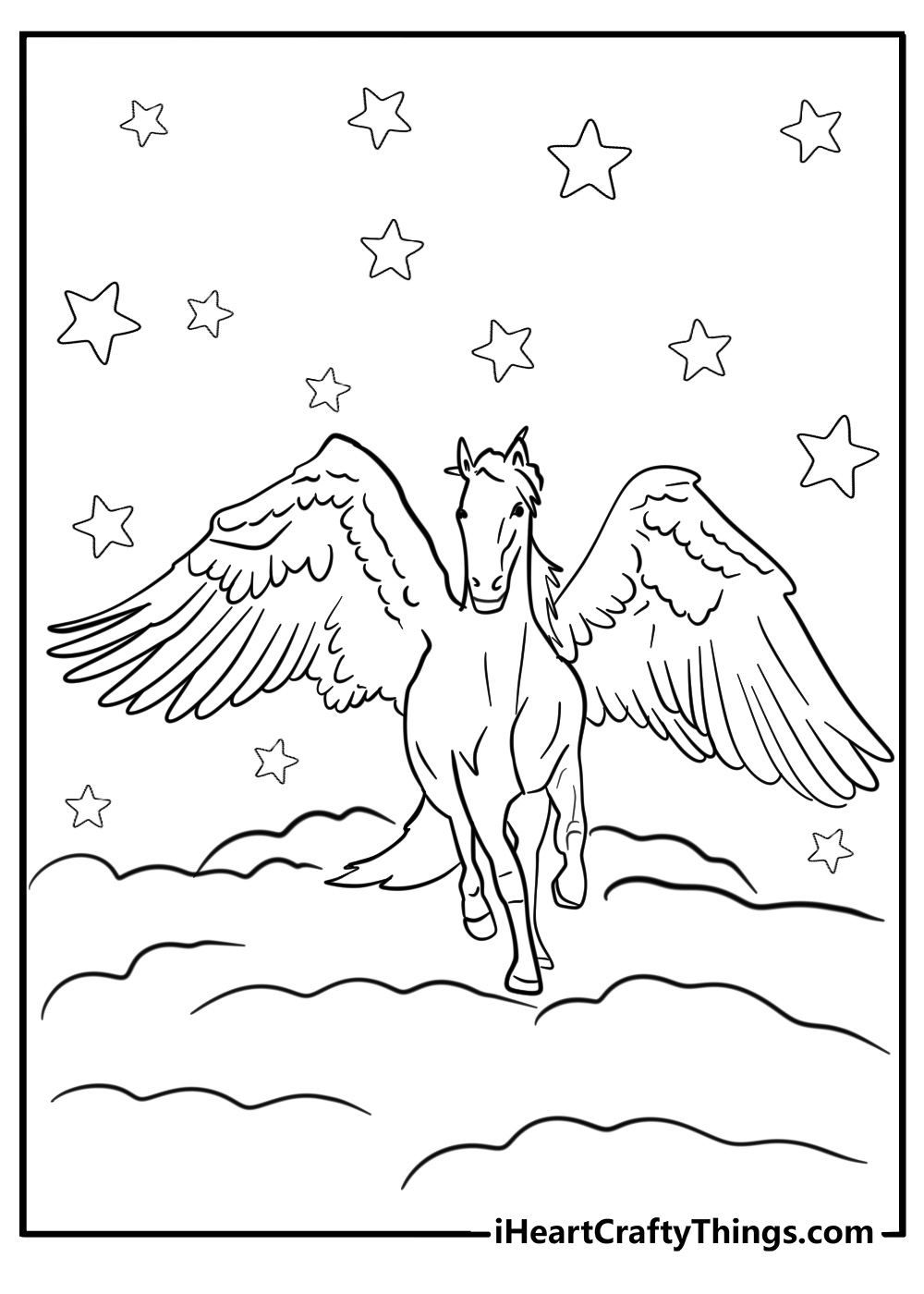 Pegasus coloring page spreading his wings