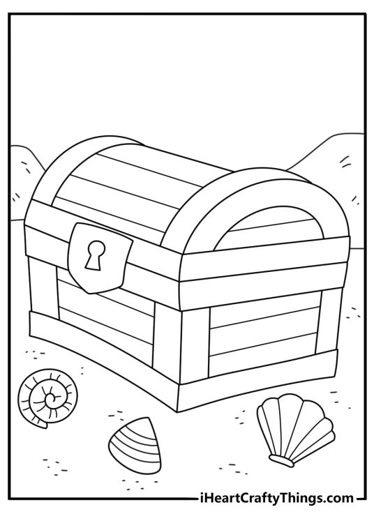 pirate coloring pages preschool with a small treasure chest and seashells
