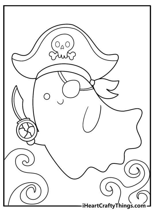 pirate ghost with a tricorn hat by the shore