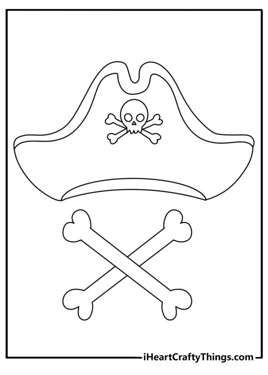 pirate hat coloring page with a tricorn hat above crossed bones