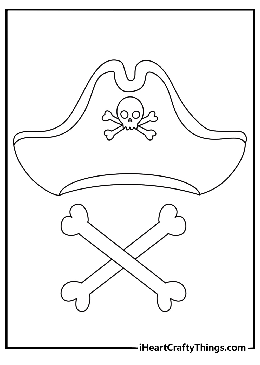 pirate hat coloring page with a tricorn hat above crossed bones