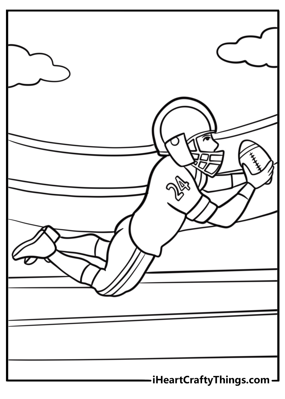 Player diving to catch the ball free football coloring page pdf