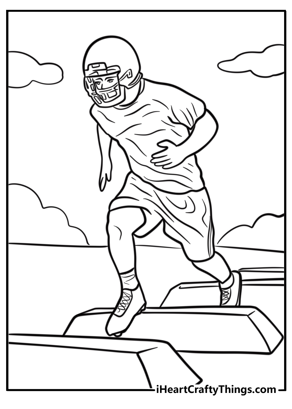 Player running drills on the practice field fun coloring sheet