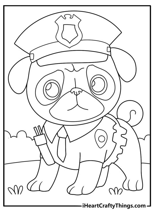 police pug coloring page pug with badge collar standing proudly easy printable