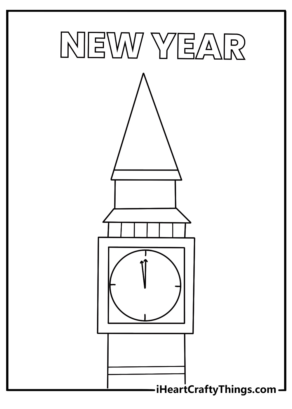 printable december page featuring a large clock counting down to the new year