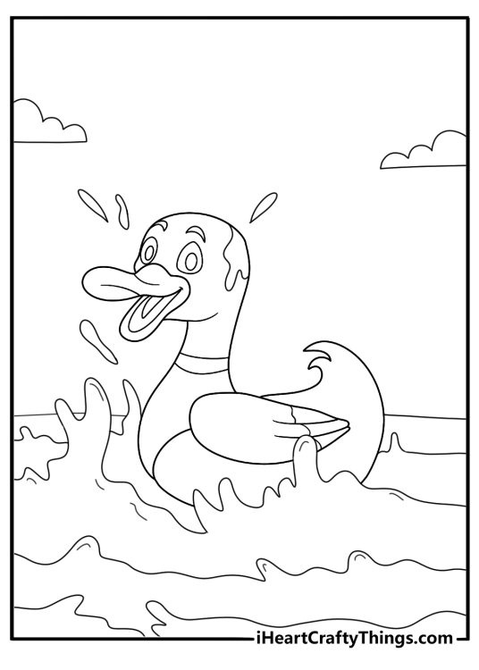 printable duck coloring sheet diver duck popping up from water with a small splash download