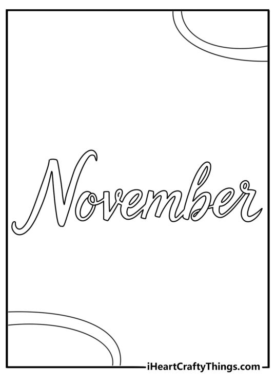 printable november coloring sheet featuring the word november written in cursive letters