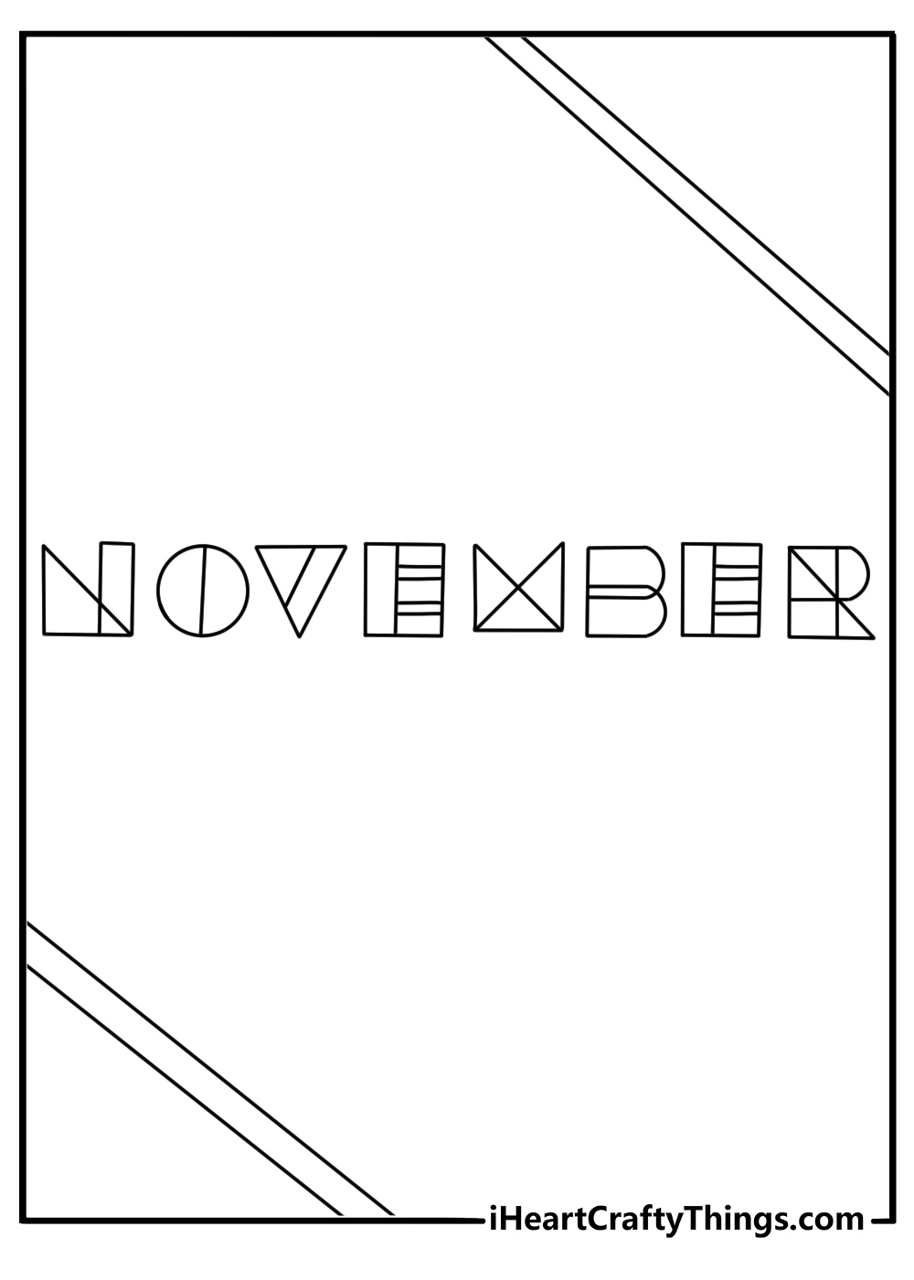 printable november page featuring large letters filled with simple geometric shapes