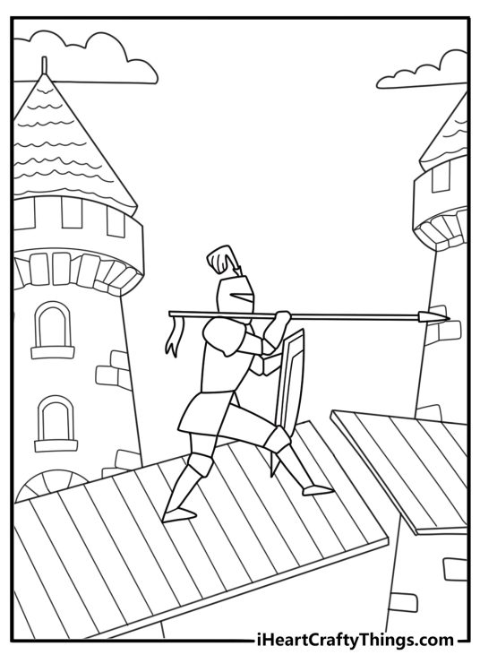printable pdf knight standing on drawbridge holding spear