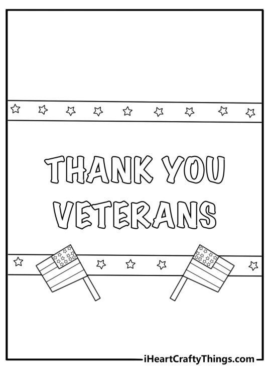 printable veterans day poster with large thank you veterans banner stars and small flags around detailed coloring page for adults pdf