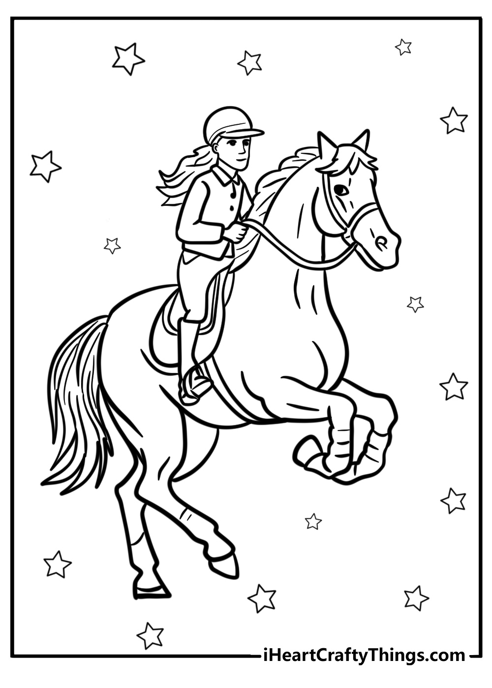 Realistic horse and rider coloring pages