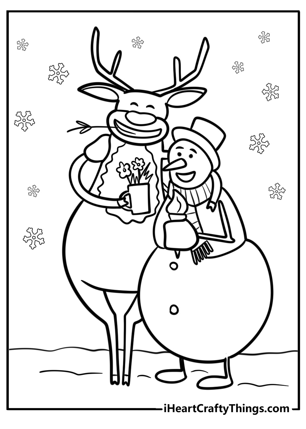 Reindeer and snowman together in winter detailed sheet