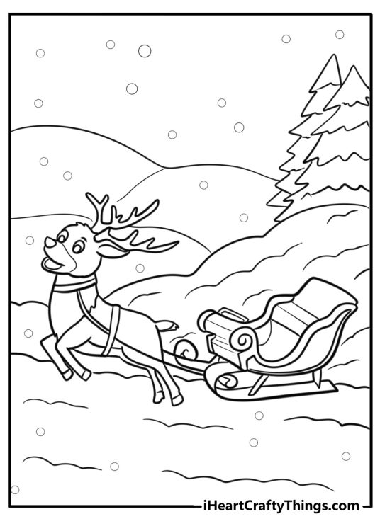 Reindeer pulling sleigh through a snowy night fun sheet