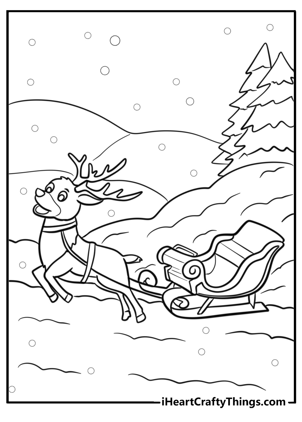 Reindeer pulling sleigh through a snowy night fun sheet