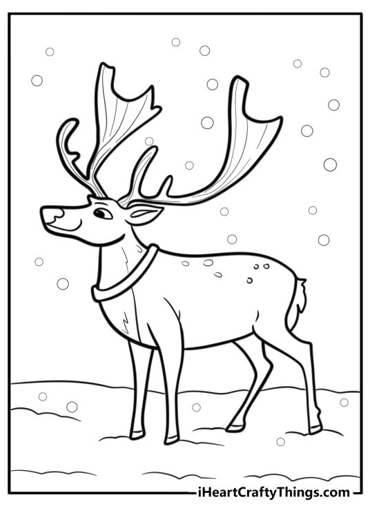 Reindeer standing in the snow fun printable coloring sheet