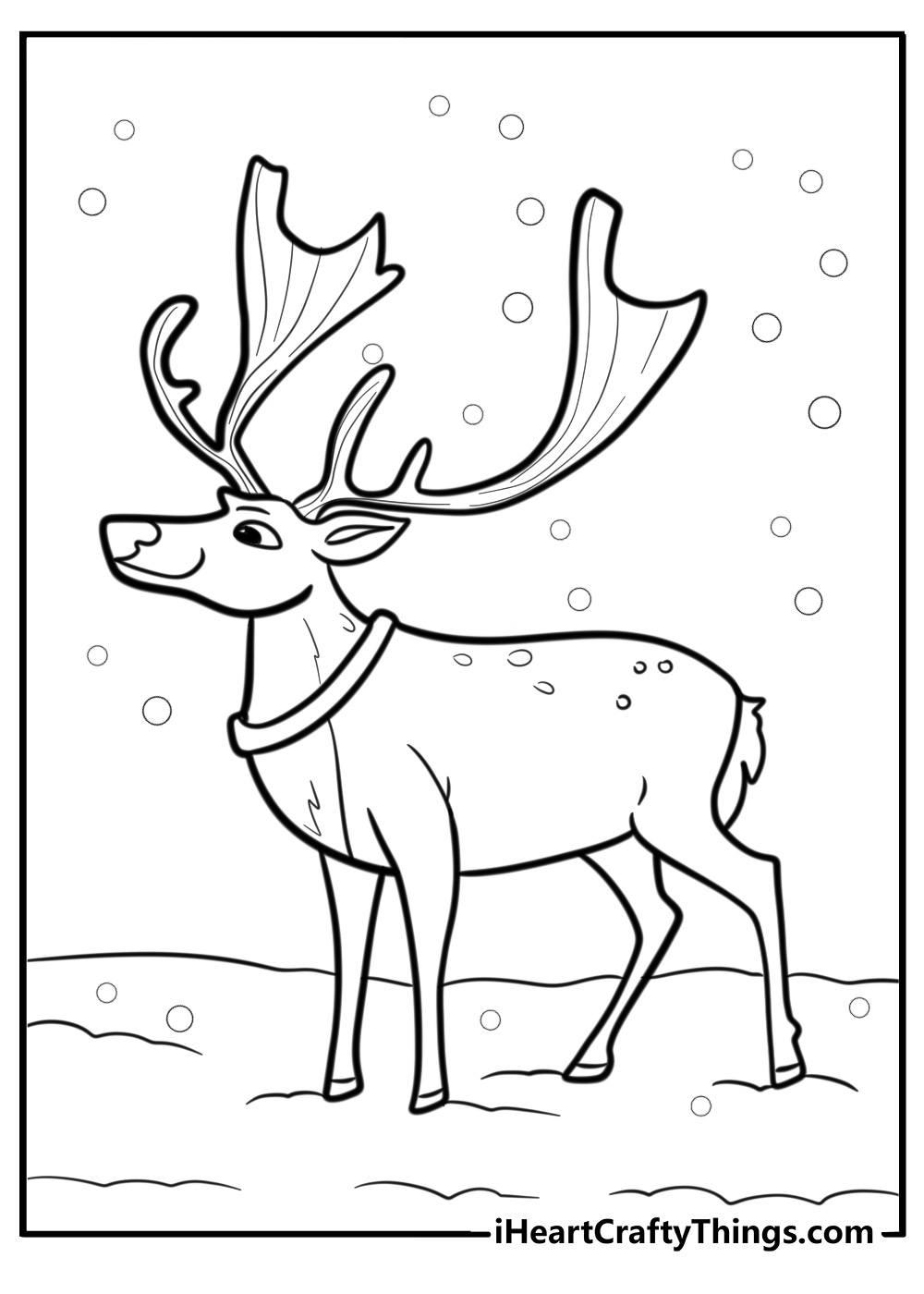 Reindeer standing in the snow fun printable coloring sheet