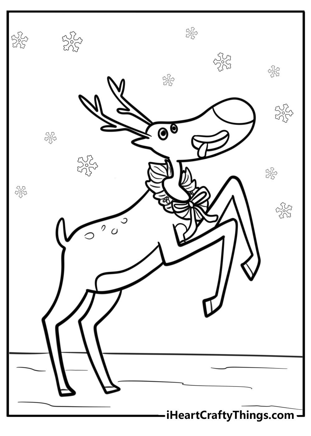  Reindeer wearing a holiday wreath fun coloring sheet