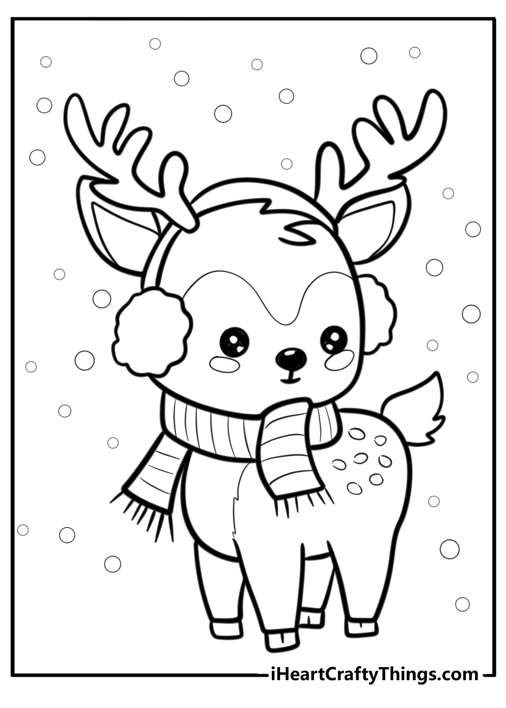 Reindeer wearing earmuffs in winter coloring page