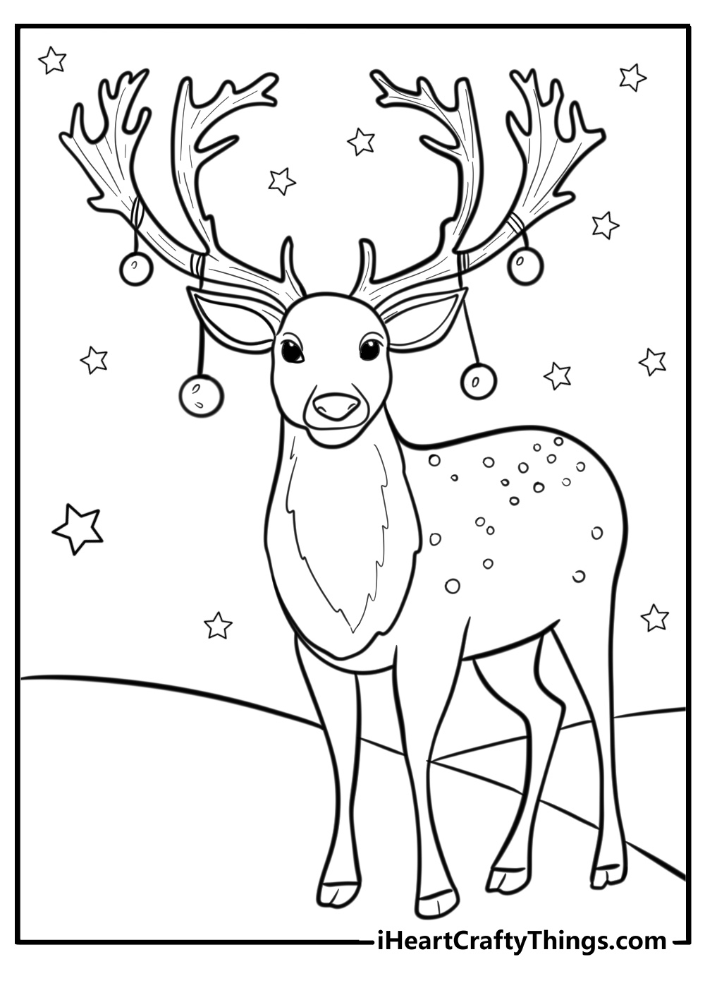 Reindeer with antlers decorated for christmas coloring page