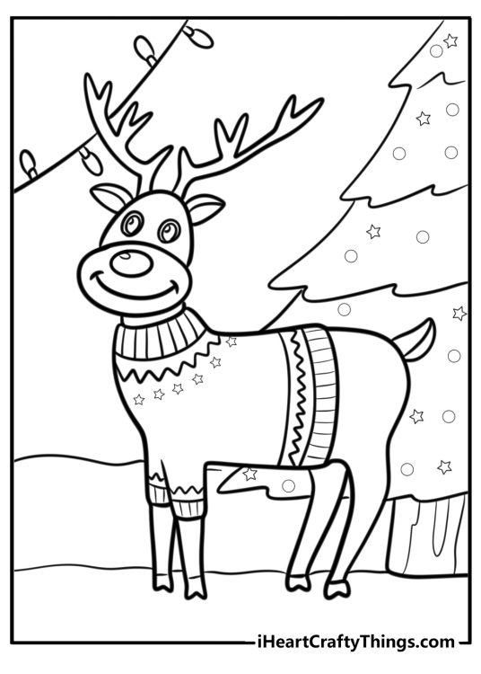 Reindeer with christmas decorations coloring page