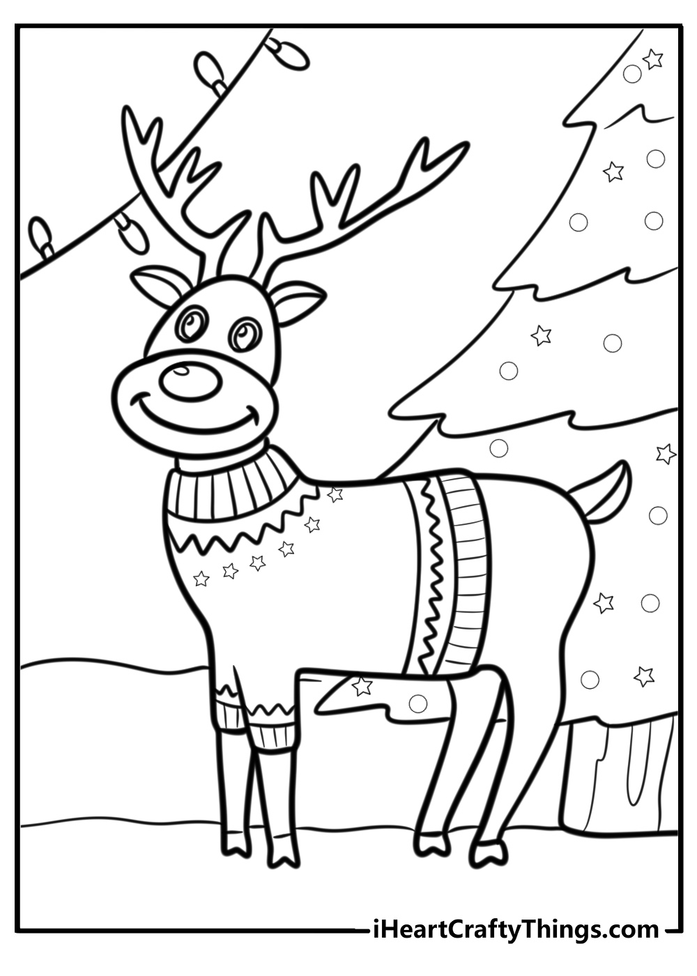 Reindeer with christmas decorations coloring page