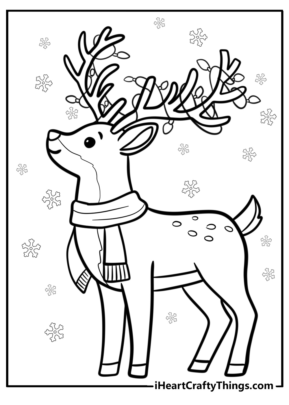 Reindeer with shiny antlers free coloring page pdf