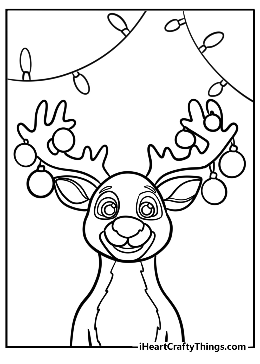 Reindeer with sparkly antlers in winter scene coloring page