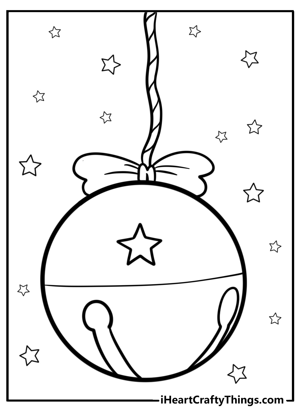 Round christmas ornament with holiday bells coloring page