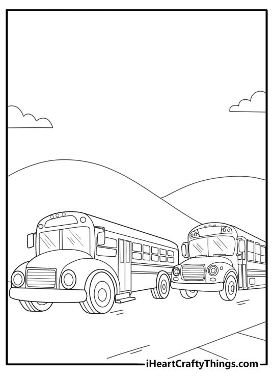 school bus on a highway with other vehicles coloring sheet