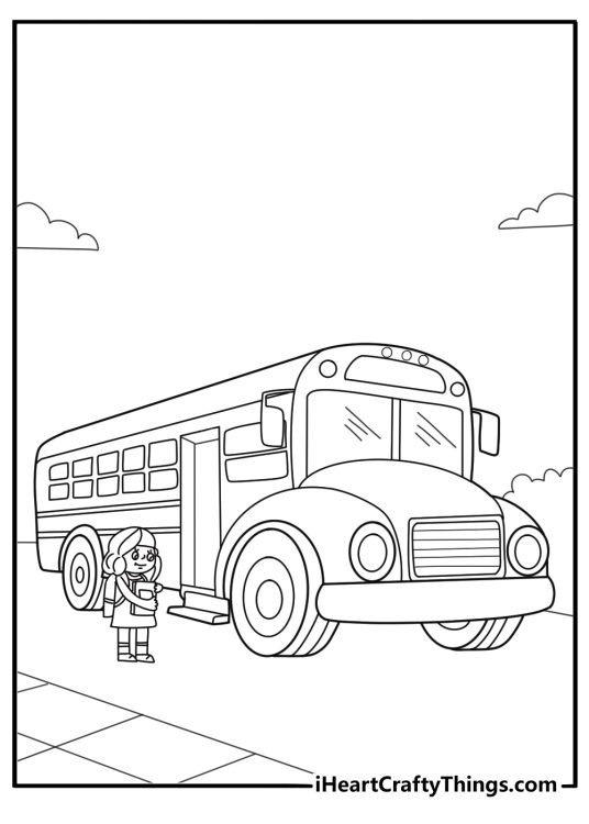 school bus picking up students at a bus stop printable coloring page