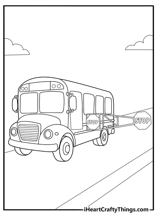 school bus with stop sign extended coloring sheet for kids