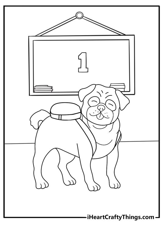 school pug coloring page pug with backpack standing by chalkboard simple outline printable
