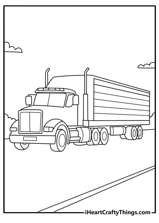 semi truck highway coloring page