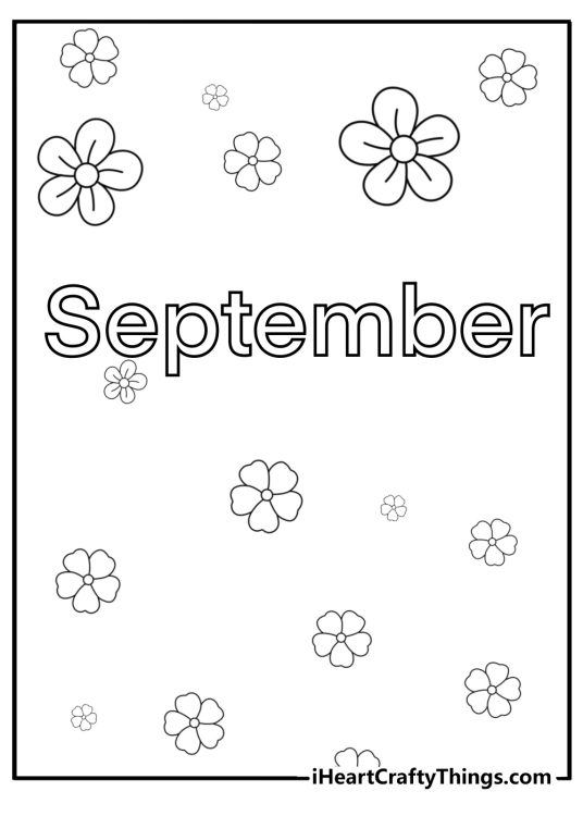 Fall-themed wallpaper depicting phrase September with flowers in the background