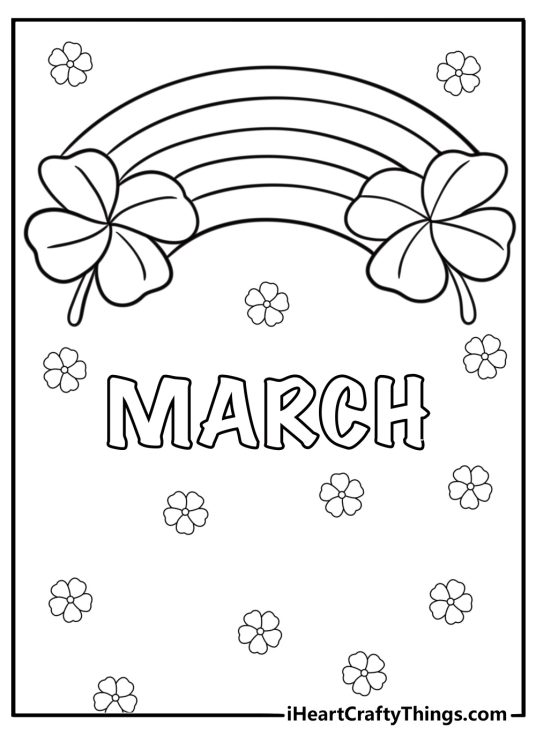 Shamrock and rainbow March coloring page