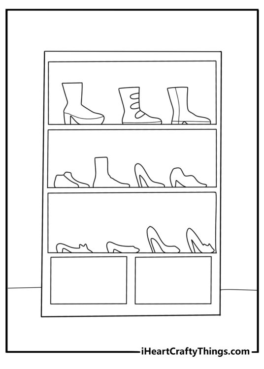 shoe shelf with heels boots and flats fashion coloring page printable