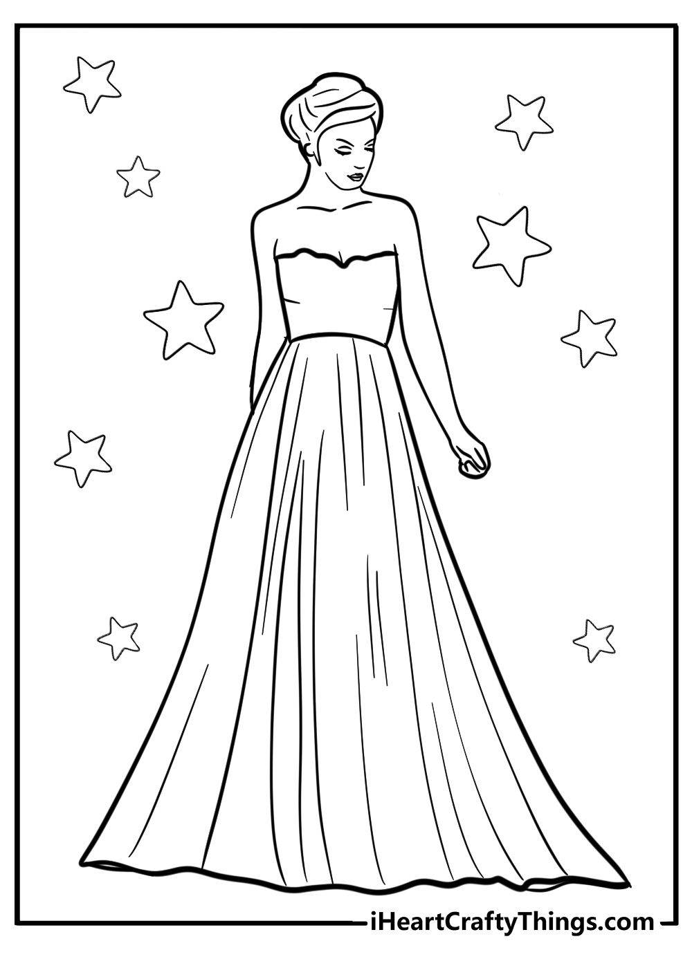 Short tube dress coloring page with long overskirt