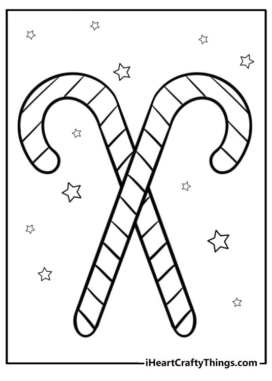 Image depicting two simple crossed over candy canes with stars in the background