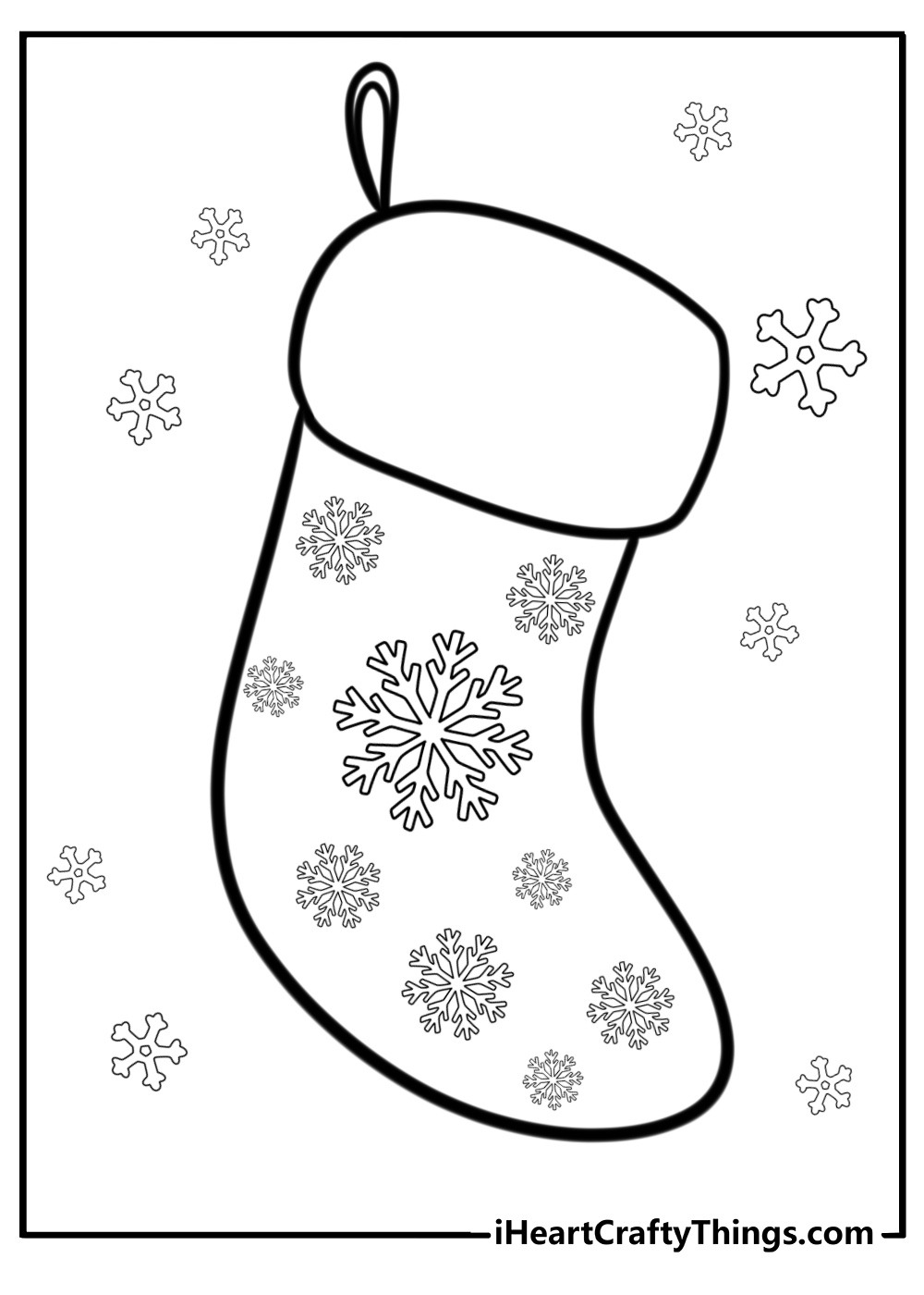 Simple christmas stocking with snowflakes coloring sheet