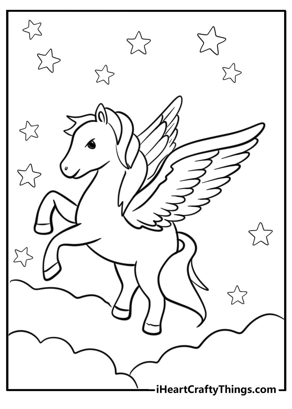 Simple cute pegasus coloring page for kids