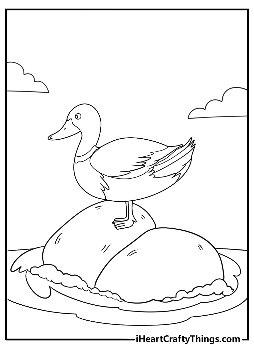 simple duck coloring printable duck standing on a smooth stone near the shoreline download