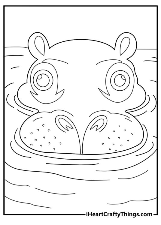 simple hippo coloring sheet hippo head above water with ripples around for kids pdf