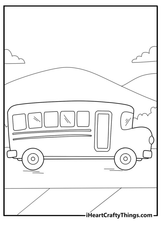 simple school bus side view easy coloring page for kids