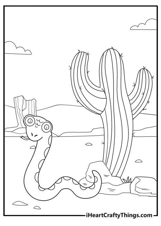 simple snake slithering across desert sand coloring page for kids