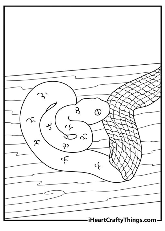 snake shedding old skin beside a log realistic coloring page