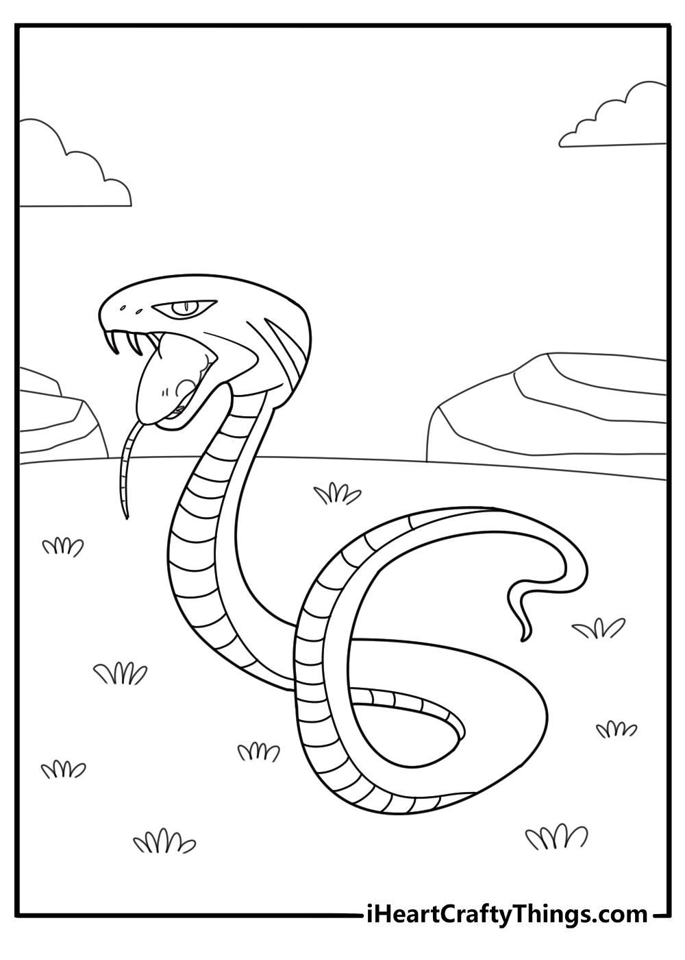 snake striking at a mouse in the grass detailed wildlife coloring sheet